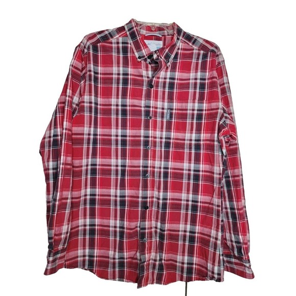 COLUMBIA Men's Size L Button Down Long Sleeve Red Plaid Shirt - Picture 1 of 6
